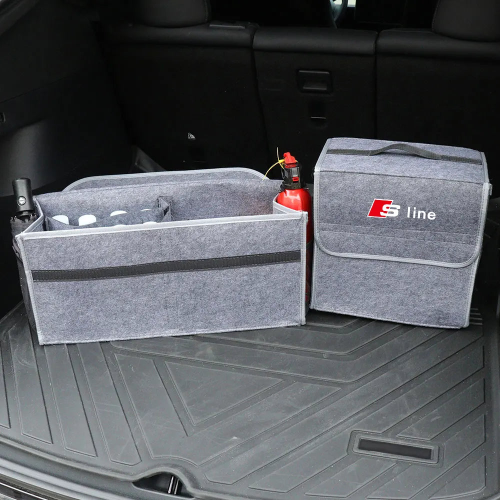 Car Emblem Trunk Organizer Storage Box Auto Interior Stowing Tidying Accessories For Audi SlineA4 B8 A3 8P A6 C7 8V B6 B7 TT RS