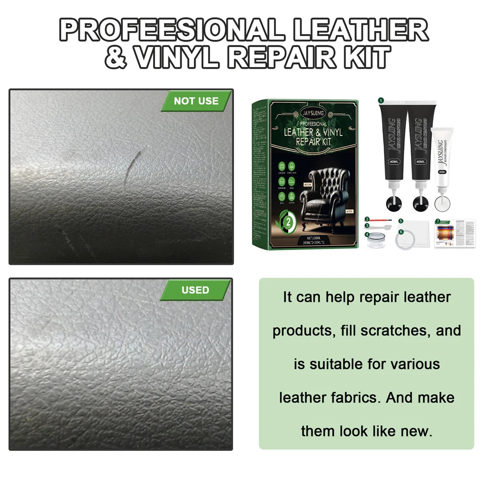 Black Leather & Vinyl Repair Kit Leather Scratch Repair Kit Leather Color Restorer for Couches Furniture Car Seats Purse Jacket