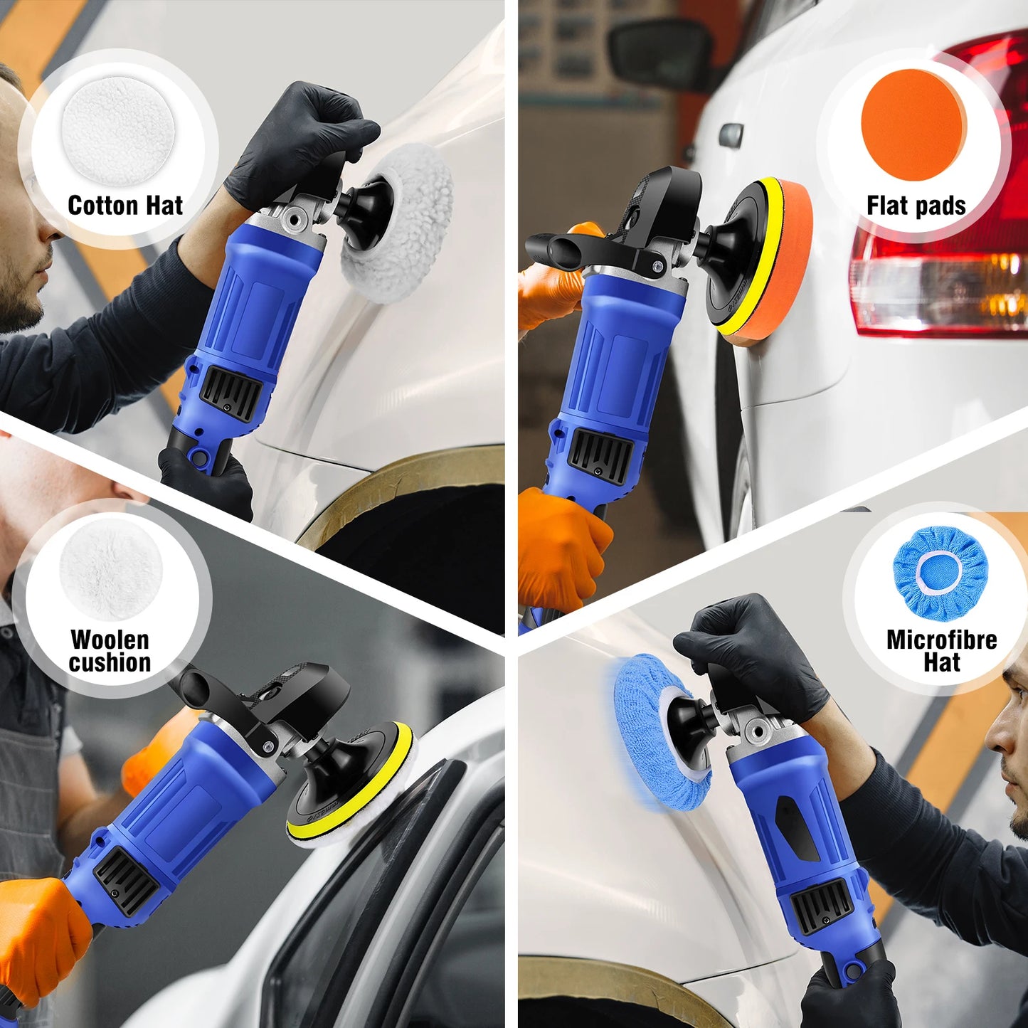 BRIEFNESS 6-Speed Car Polisher Buffer, Electric Waxing Machine for Auto Detailing & Scratch Removal with Polishing Pads