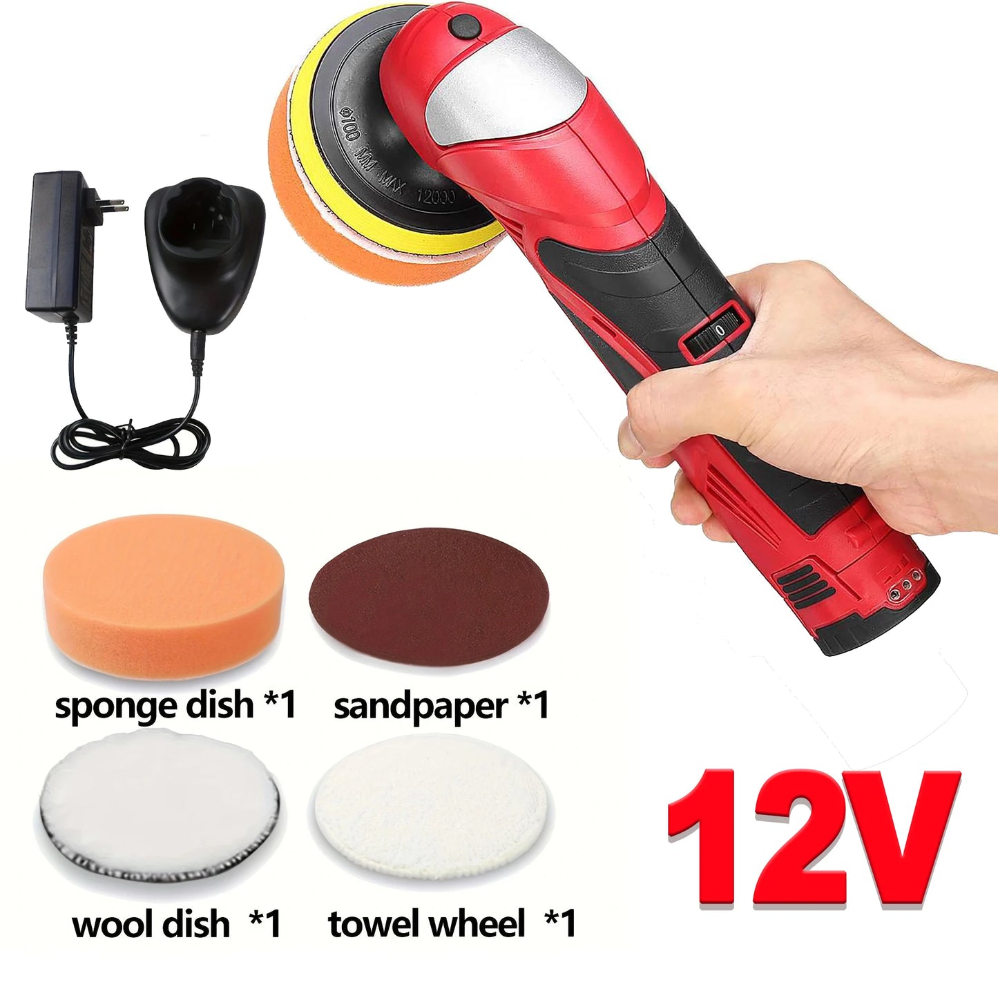 12V Compact Polisher Vehicle Buffer Polisher Rechargeable Cordless Portable Car Scratch Repair Machine with Lithium Battery