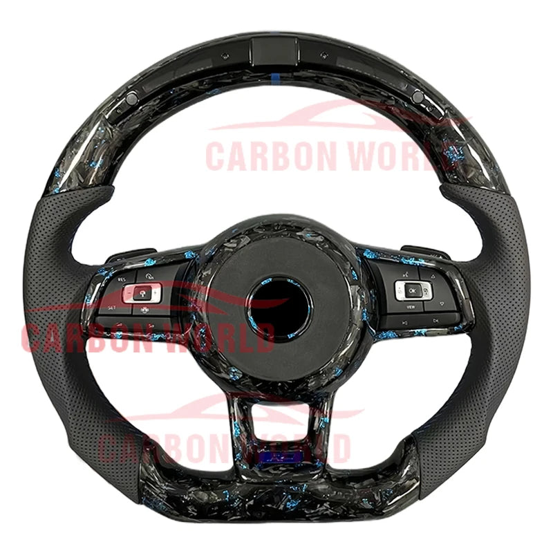 LED Forged Blue Carbon Fiber Steering Wheel for Volkswagen VW Golf VII R-Line GTI R GTS VI V Plus R32 IV MK7 MK6 MK5 Sports Car