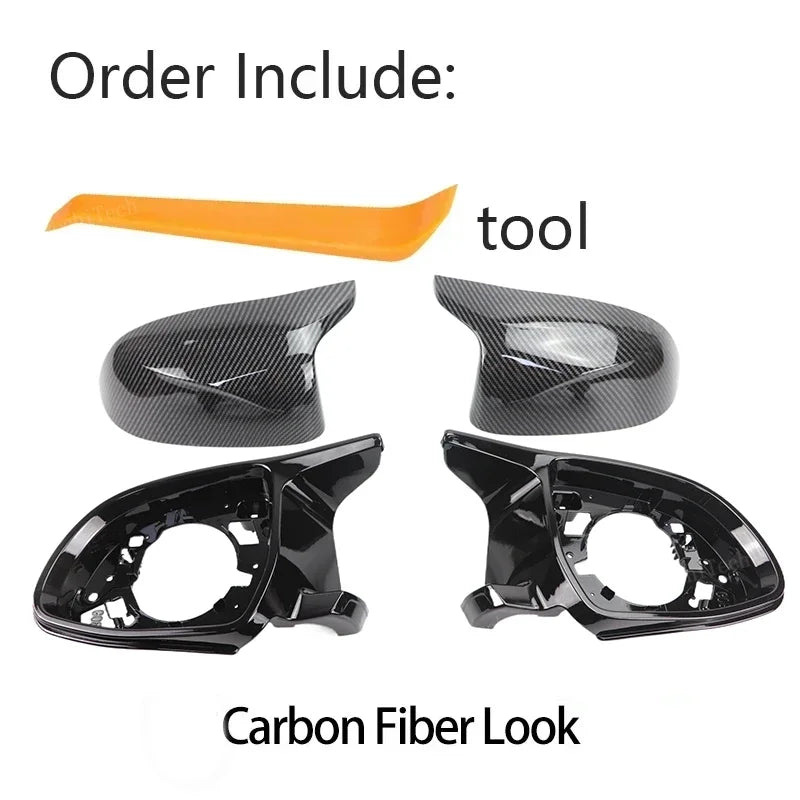 4pcs Carbon Fiber Look Black Rear View Side Mirror Cover Caps Shell Case for BMW X3 iX3 G01 G08, X4 G02, X5 G05, X6 G06, X7 G07