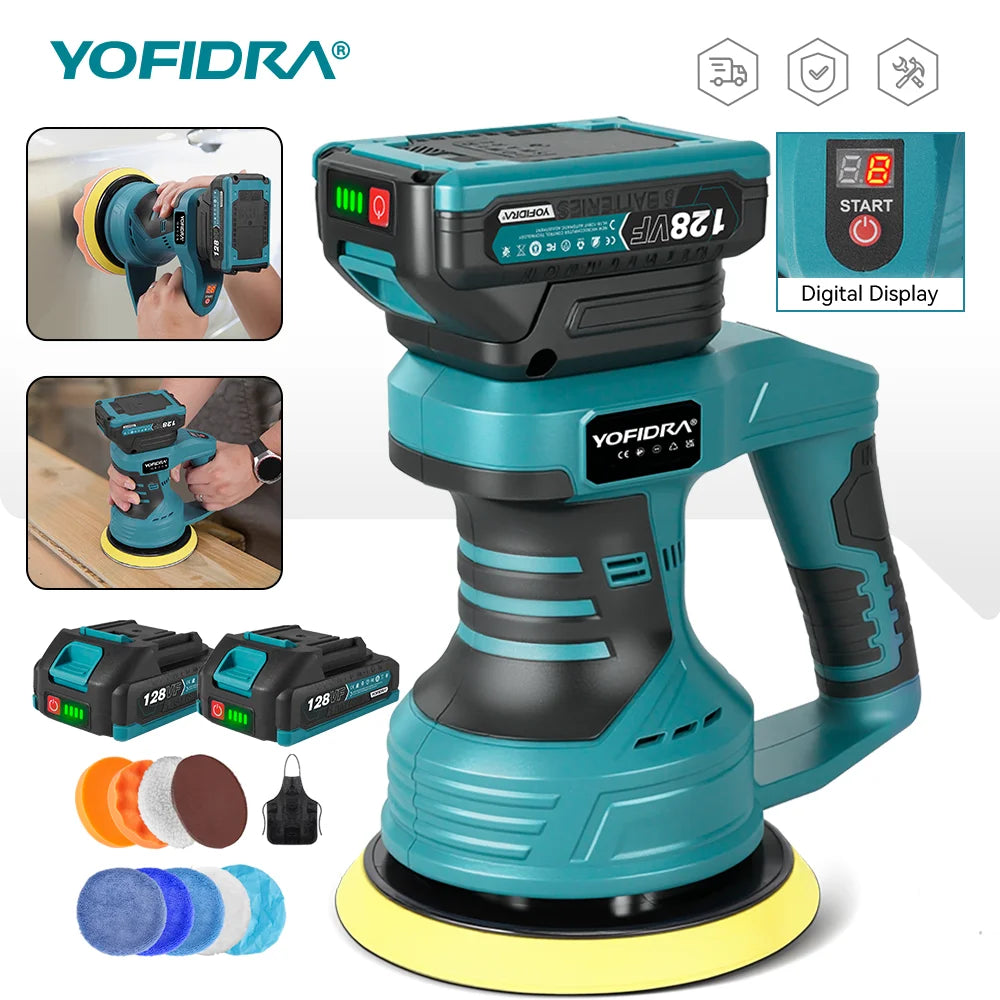 YOFIDRA Cordless Car Polisher 8 Gears Adjustable Auto Electric Waxing Sanding Sealing Glaze Power Tool For Makita 18V Battery