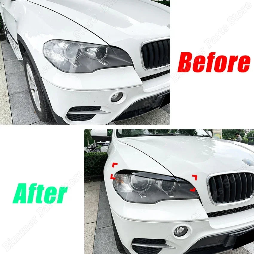 Car Front Headlight Eyebrows Eyelid Lid Trim Lamp Cover Sticker for BMW X5 E70 30d 48i 30i 35d 40d 30d 50i 35i M50d 2006-2013