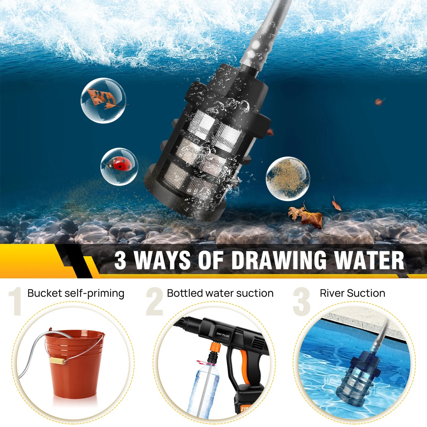 BRIEFNESS Car Washer Cordless High Pressure Washer 6 in 1 Adjustable Nozzle 5m Hose Pressure Cleaner Portable Cleaning Tool