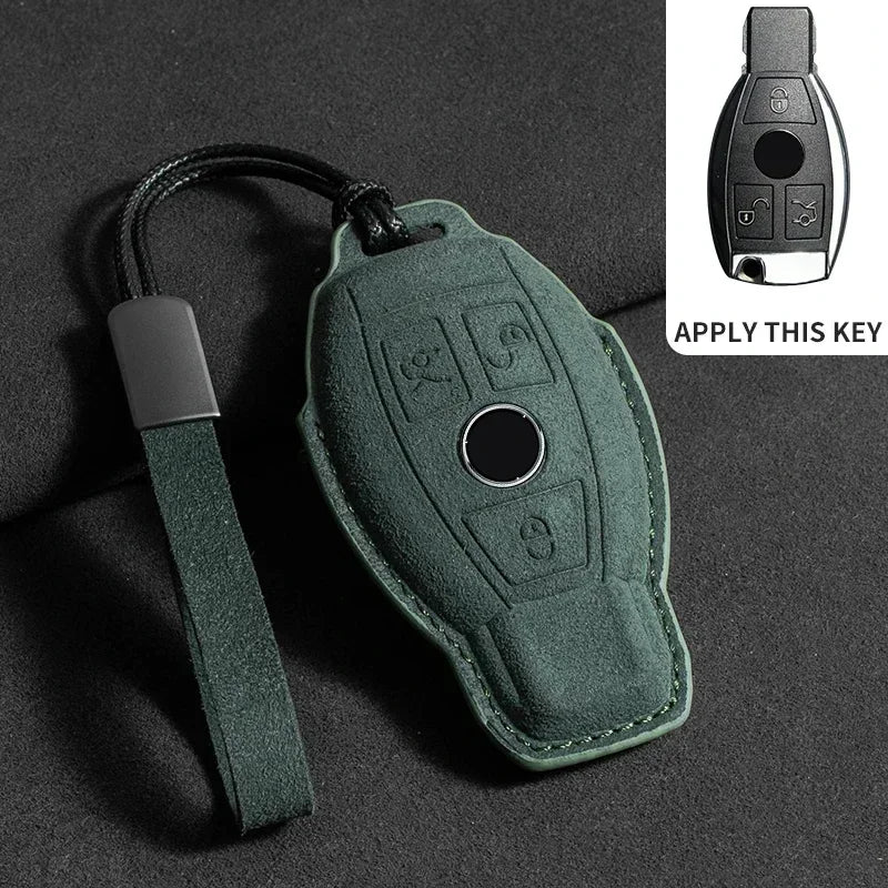 Suede Car Key Case Cover Protector Shell for Mercedes Benz A C E S G Class GLC CLE CLA GLB GLS W177 W205 W213 W222 X167 AMG