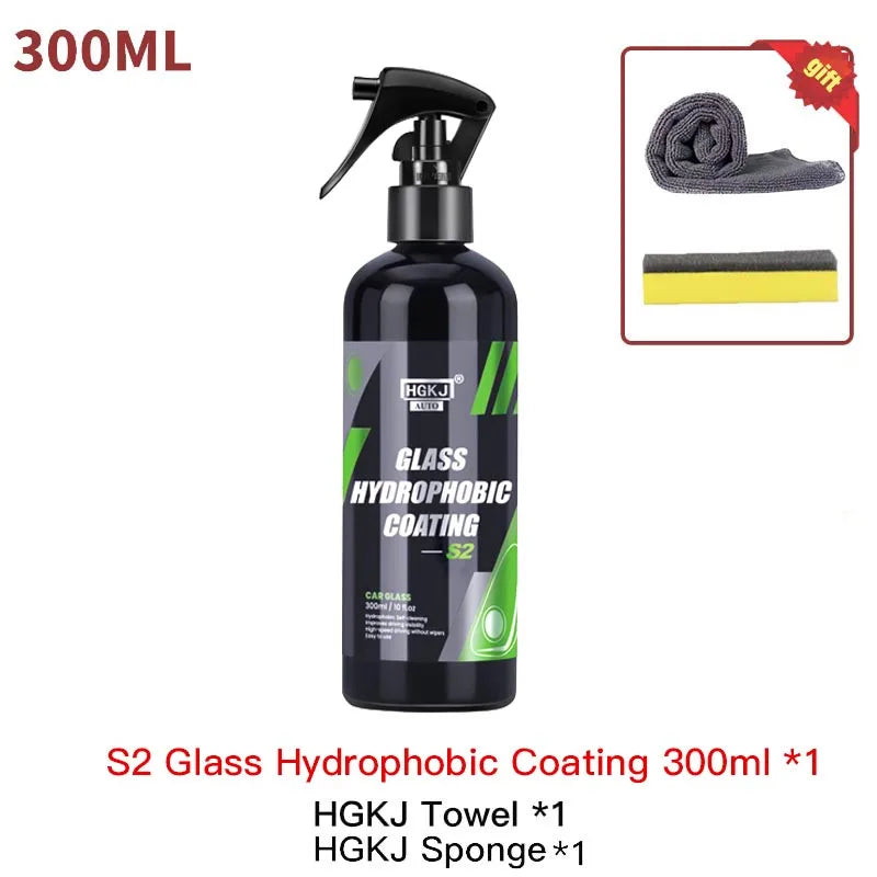 HGKJ S2 Car Glass Hydrophobic Coating Spray Rain Repellent Automotive Antirain Clear View Nano Waterproof Agent Car Care Detail