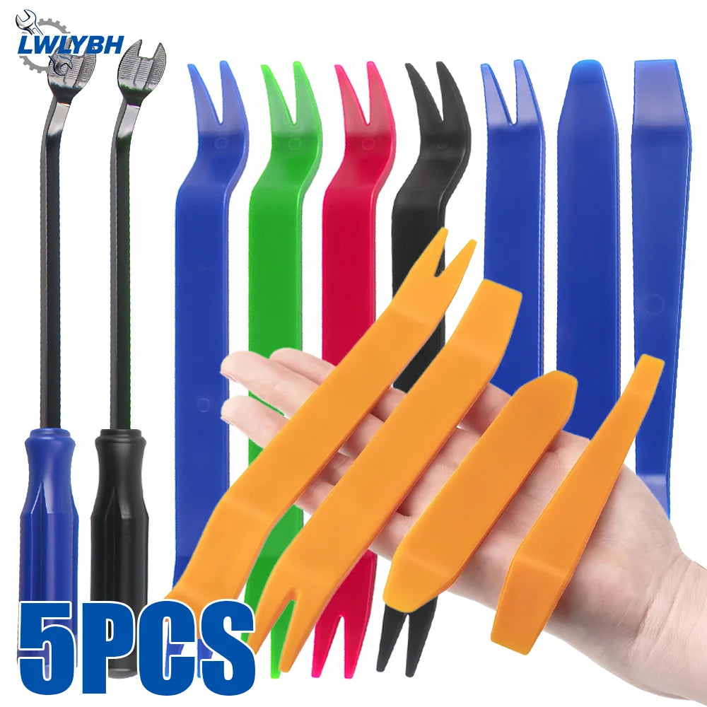 Car Trim Removal Kits Auto Panel Disassembly Tools Vehicle Door Clip Crowbar Car Plastic Radio Rivet Removal Repairing Pry Sets