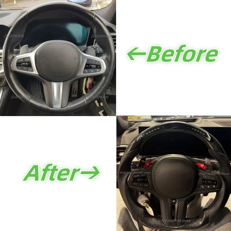 Real Carbon Fiber LED Steering Wheel With Heated For BMW M3 Series G20 G21 G22 G23 G80 G82 G26 G29 G83 Leather Steering Wheel