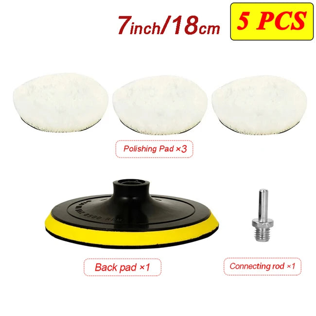 5/8Pcs 7/6/5 Inch Polishing Kit Polishing Pad Car Waxing Sponge Disk Wool Wheel for Auto Body Beauty Polisher Washing Car Gadget