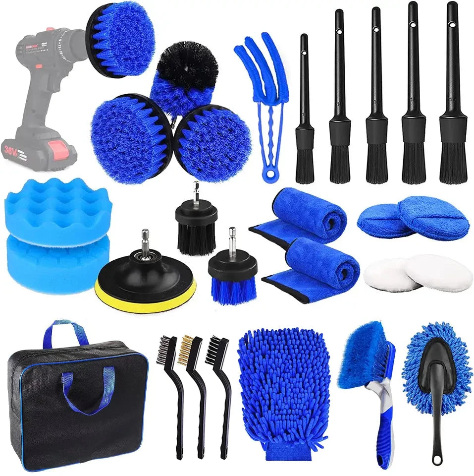 26 Piece car detailing kit, car cleaning kit for Cleaning Wheels, Interior, Exterior, Leather, Dashboard, Vents (Blue)
