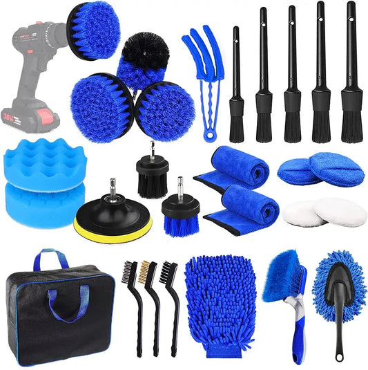 26 Piece car detailing kit, car cleaning kit for Cleaning Wheels, Interior, Exterior, Leather, Dashboard, Vents (Blue)