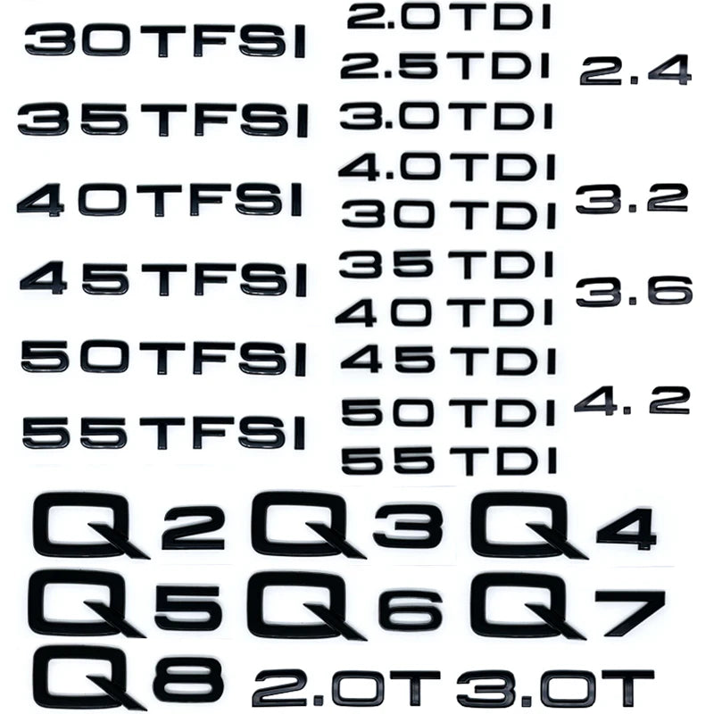 ABS Numbers Letters Q2 Q3 Q4 Q5 Q6 Q7 Q8 30 35 40 45 50 55 TDI TFSI 2.0T Emblem For Car Fender Trunk Rear Logo Sticker