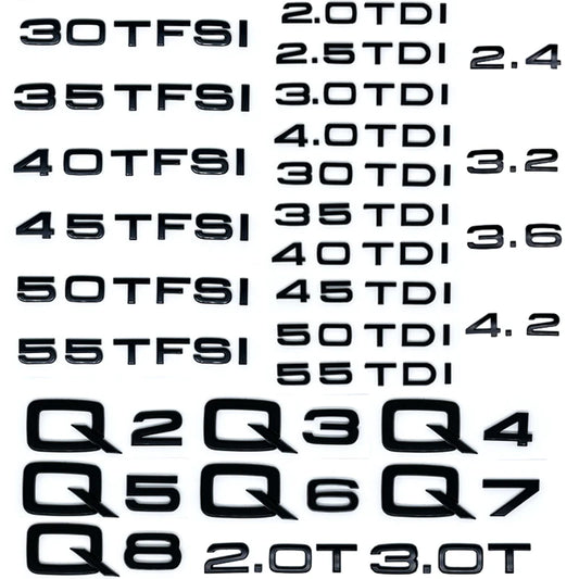 ABS Numbers Letters Q2 Q3 Q4 Q5 Q6 Q7 Q8 30 35 40 45 50 55 TDI TFSI 2.0T Emblem For Car Fender Trunk Rear Logo Sticker