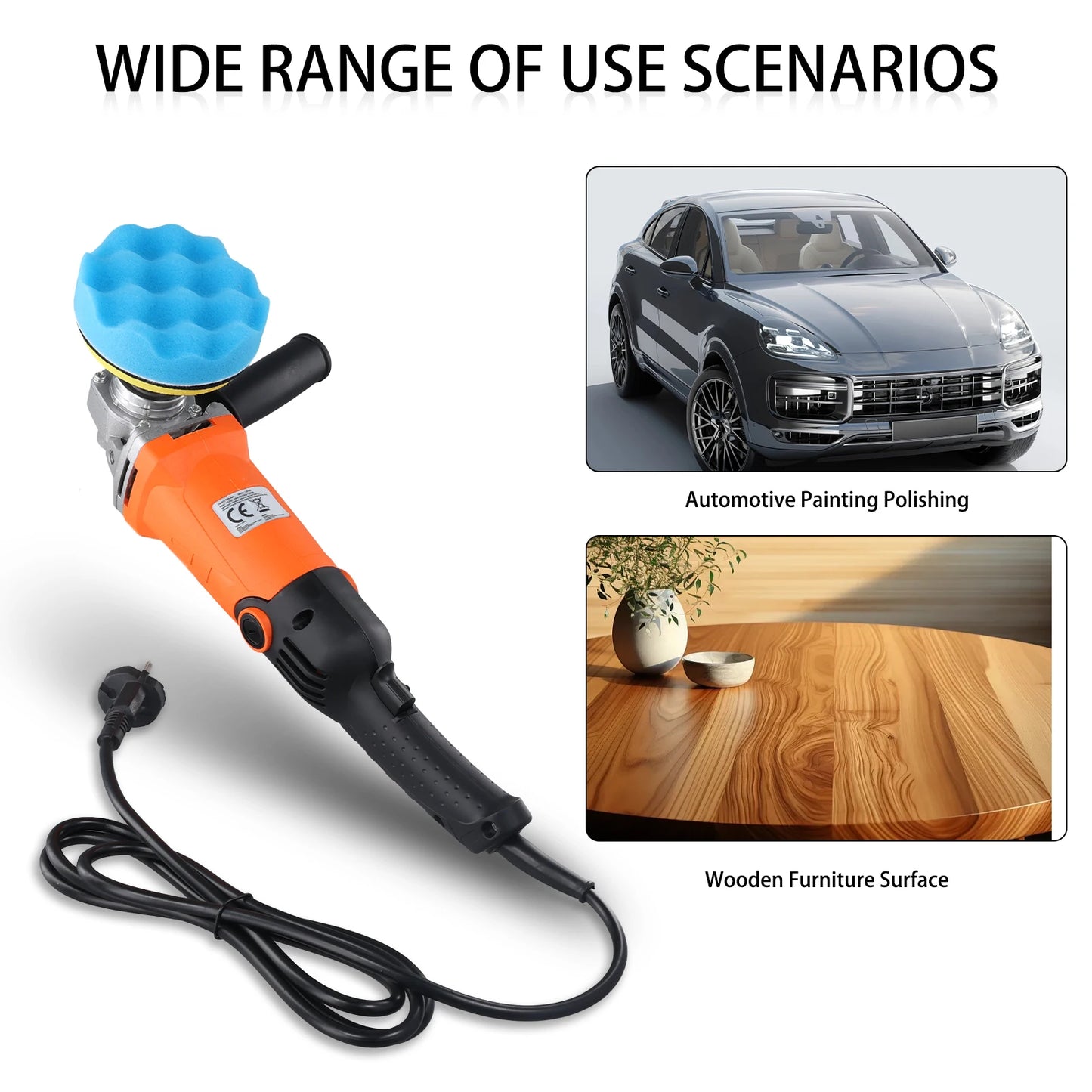 Podofo 1200W Rotary Car Buffer Polisher Waxer Detachable Handle for Boat Car Polishing and Waxing 8800RPM Sponge Rotary Polisher