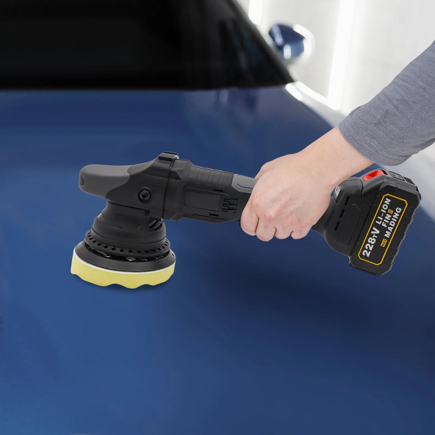 Polisher Machine with Brushless Copper Motor, 55 Minutes Battery Life, Shockproof Handle for Car Waxing and Polishing
