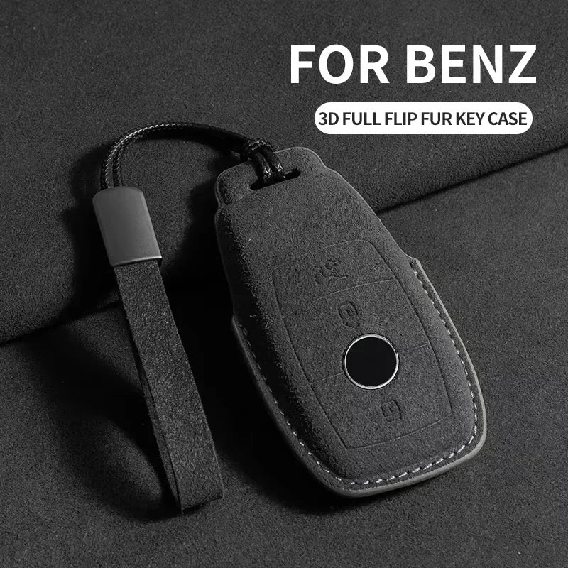 Suede Car Key Case Cover Protector Shell for Mercedes Benz A C E S G Class GLC CLE CLA GLB GLS W177 W205 W213 W222 X167 AMG