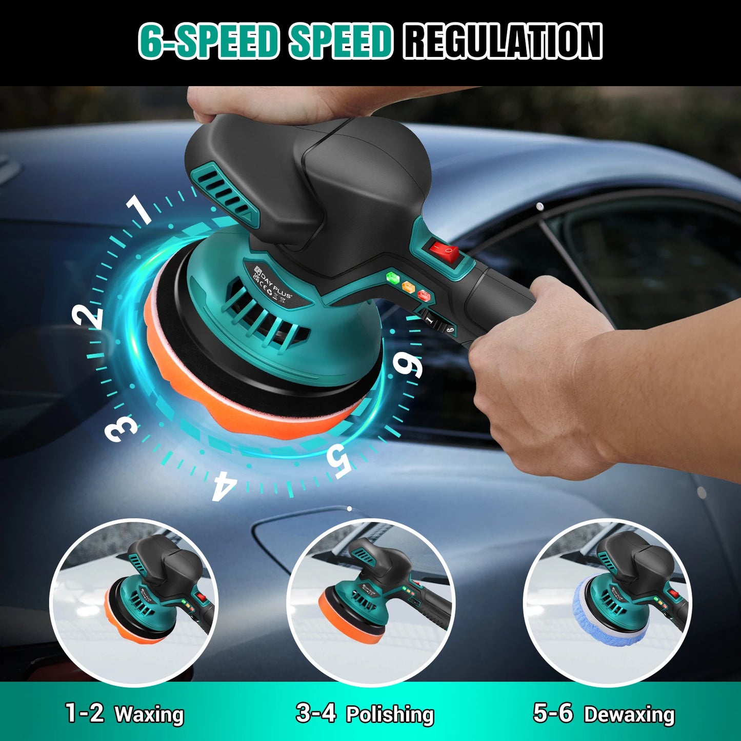 Polishing Machine 12V Cordless Polisher 6 Gears 500W Automotive Electric Waxing Repairing Wireless Sander Polish 2.0Ah Battery