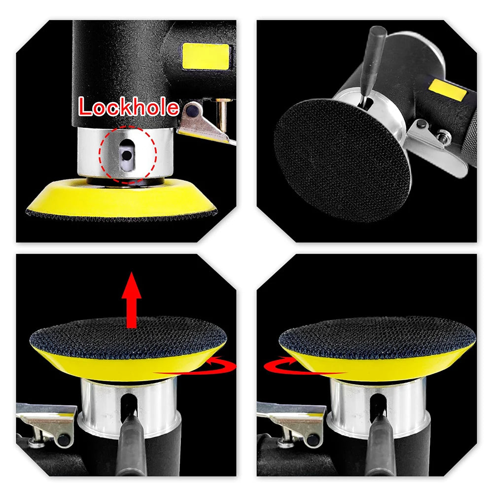 Podofo 1/2/3inch Adjustable 3MM Orbit Air Sander Mini Pneumatic 1200 RPM Grinding Machine set for Auto Sanding Car Polishing