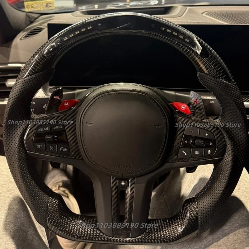 Real Carbon Fiber LED Steering Wheel With Heated For BMW M3 Series G20 G21 G22 G23 G80 G82 G26 G29 G83 Leather Steering Wheel