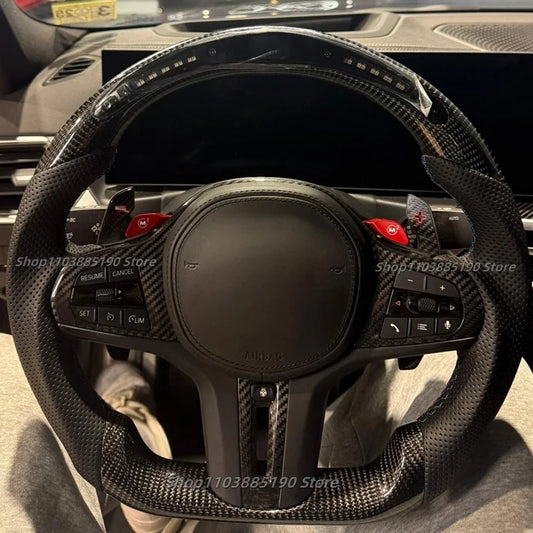 Real Carbon Fiber LED Steering Wheel With Heated For BMW M3 Series G20 G21 G22 G23 G80 G82 G26 G29 G83 Leather Steering Wheel