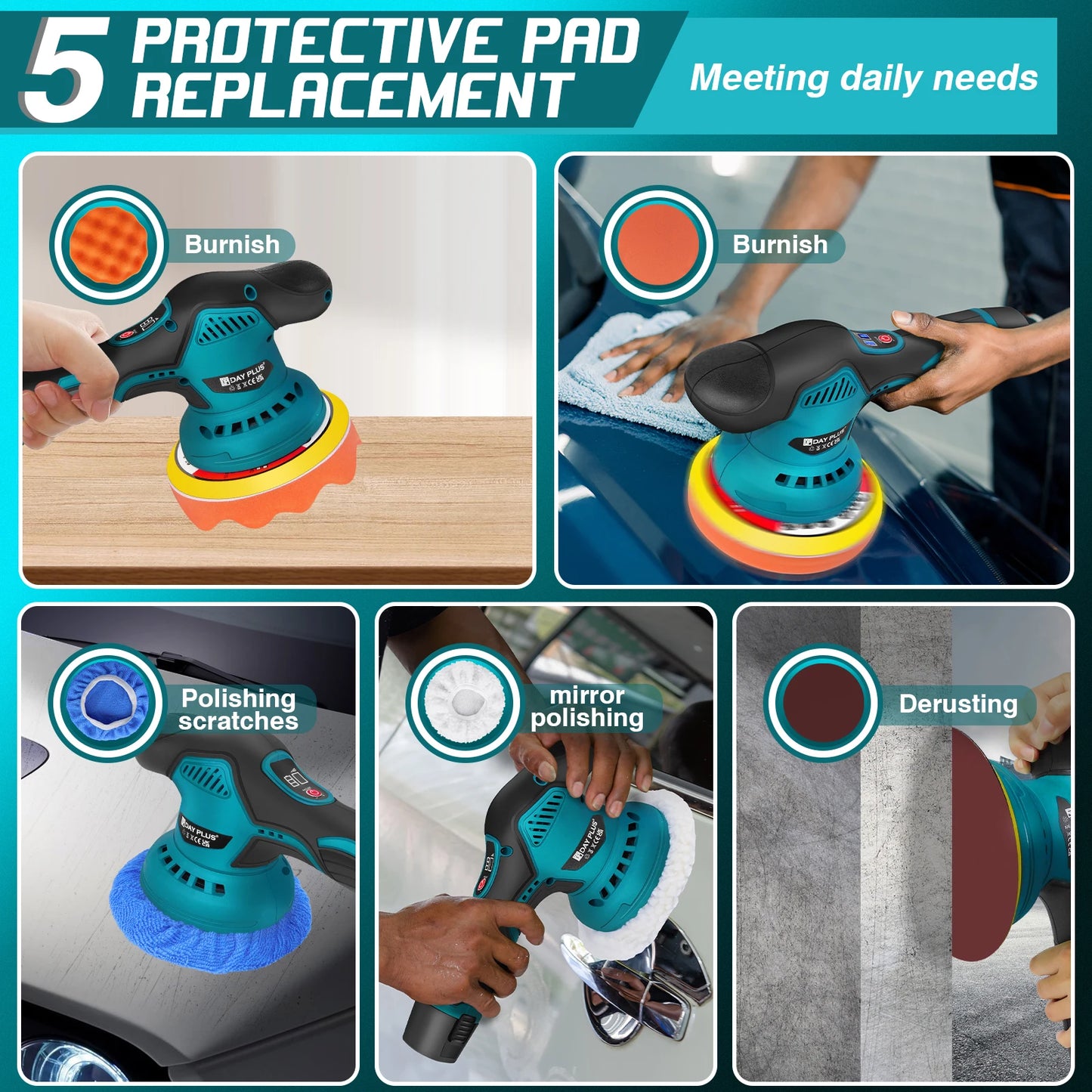 Brushless Cordless Buffer Polisher,2000mAh 12V Buffer Kit+8 Variable Speed,2800-5500RPM for Car Detailing,Boat,Wall,Floor,DIY