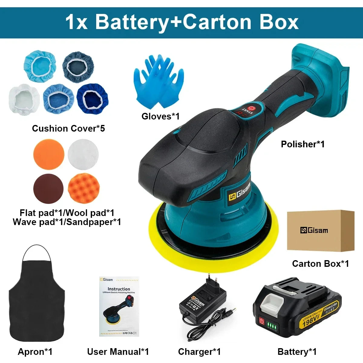 Gisam Cordless Car Polisher 8 Gears Adjustable Auto Electric Waxing Sanding Sealing Glaze Power Tool Fit Makita 18v Battery Pin