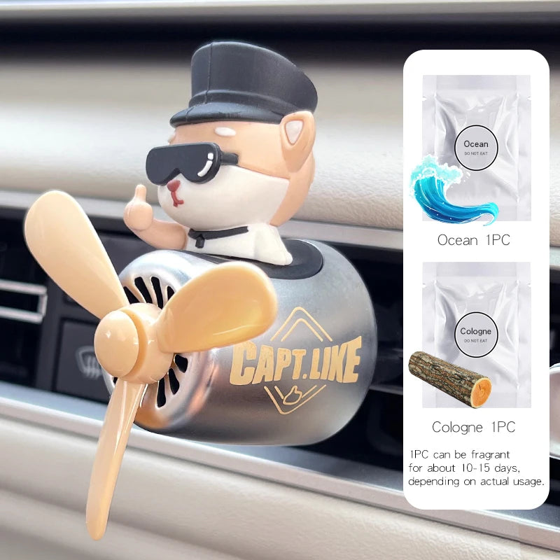Rotating airplane pilot bear car air freshener accessories interior decoration fan vent clip perfume fragrance diffuser ornament