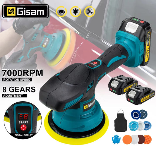 Gisam Cordless Car Polisher 8 Gears Adjustable Auto Electric Waxing Sanding Sealing Glaze Power Tool Fit Makita 18v Battery Pin