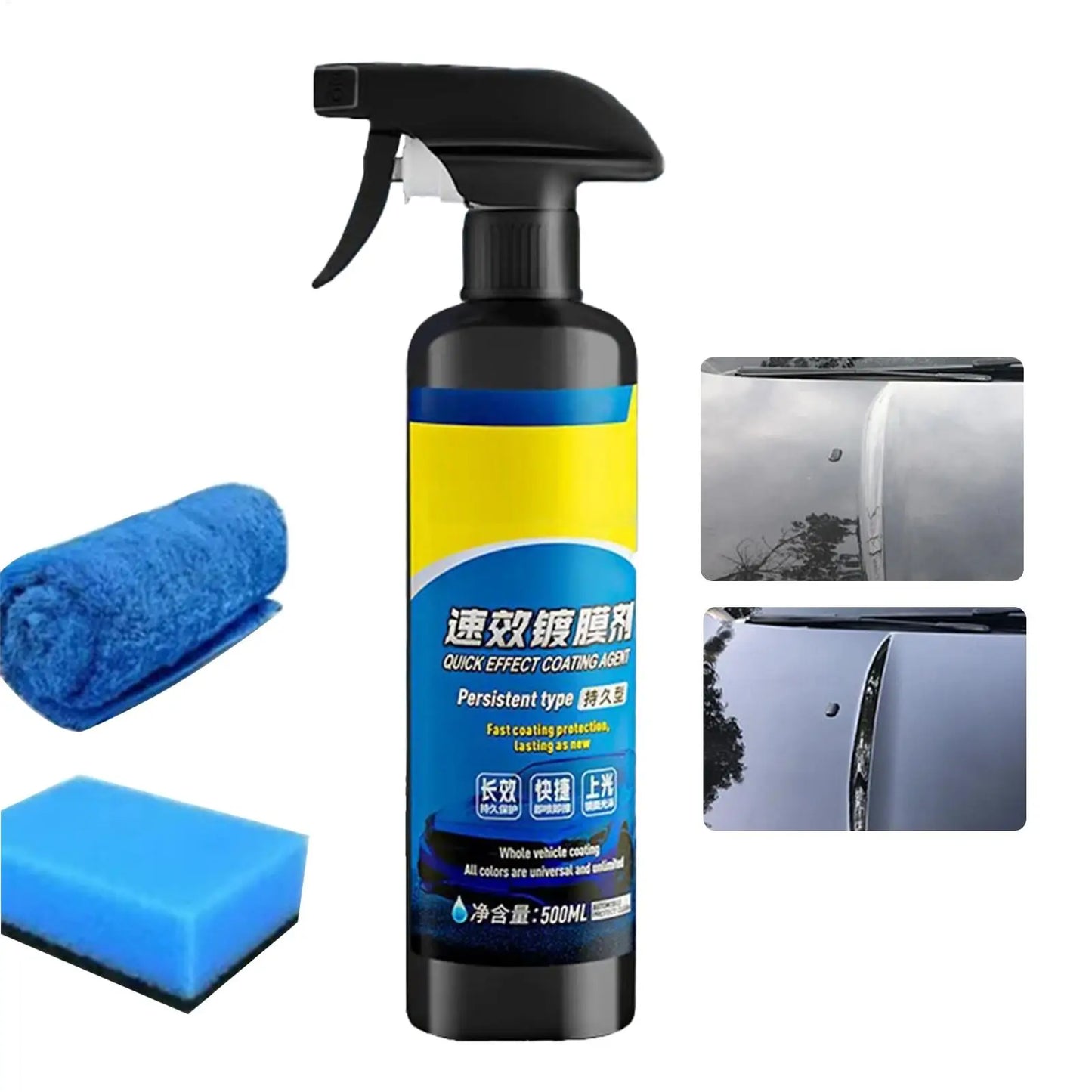 Car Coating Agent Polish Spray Waterless Wash Wax 500ml Quick Effect Scratch Wax Polish Waterless Wash Oil Film Glass Cleaner