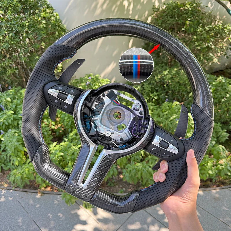 Suitable for BMW 3/4/5/X5 series F30 F10 F15 F20 F34, carbon fiber steering wheel with carbon fiber magnetic paddles, pure carbo