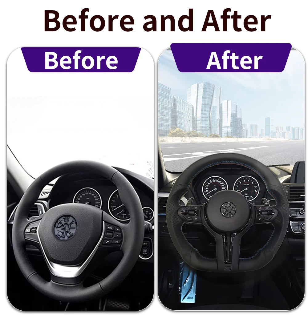 COIKA Upgrade Leather Steering Wheel Suitable For BMW F20 F21 F30 F34 F36 F10 F11 F01 F25 F26 E90 E87 E70 E84 With Black Chrome