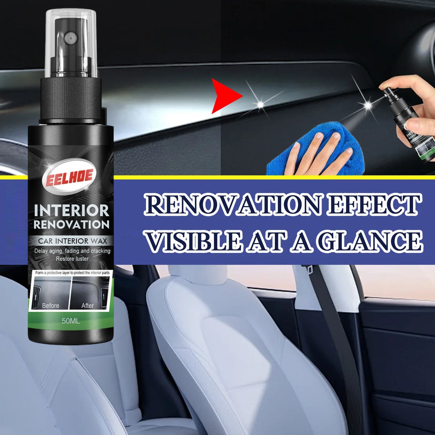 EELHOE Car Leather Protection Spray Delay Oxidation Seat Car Detailing Plastic Restorer Car Leather Seats Cleaning Spray 50ml