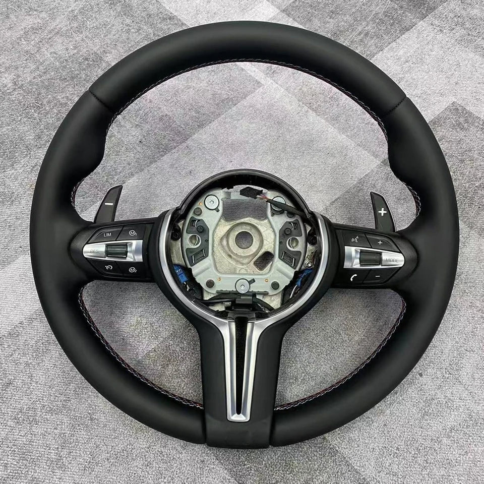 New upgraded full leather black steering wheel suitable for BMW 430i F30 F15 F16 F20 F21 F25 F26 M5 F10 F11 F06 F07 F12 F13 F01