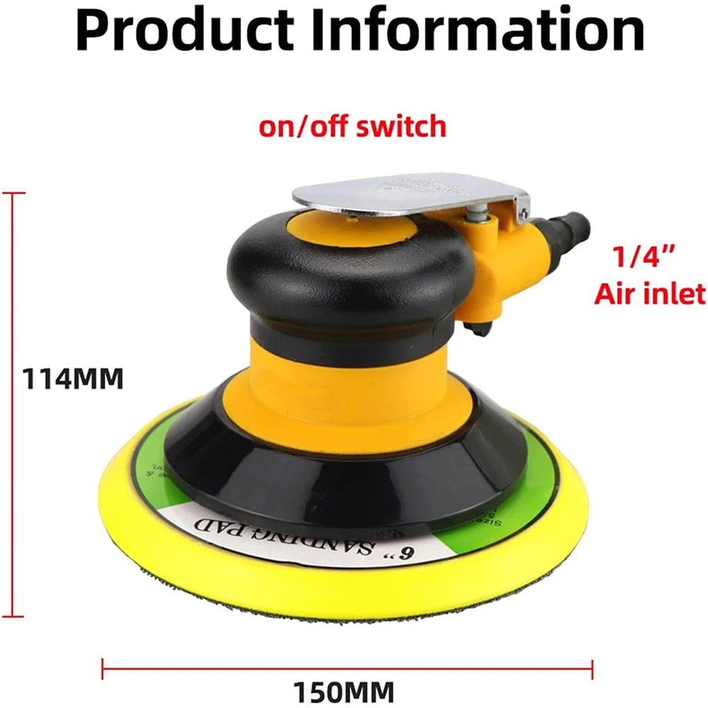 Podofo 12000 RPM Grindering Machine Car Air Sander Polisher with 6'' Pad, 6''Air Sander and a Wrench Polishing Grinder Tool