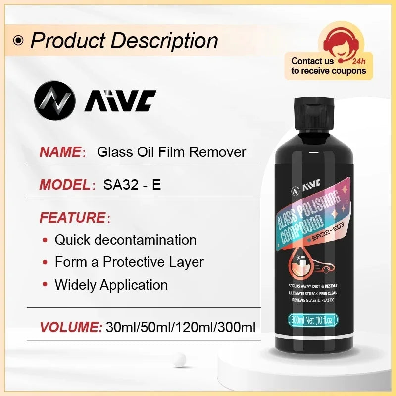 AIVC Glass Polishing Compound Car Windshield Oil Film Remover Deep Cleaner Paste Film Removal Cream Clear Window Auto-Detailing