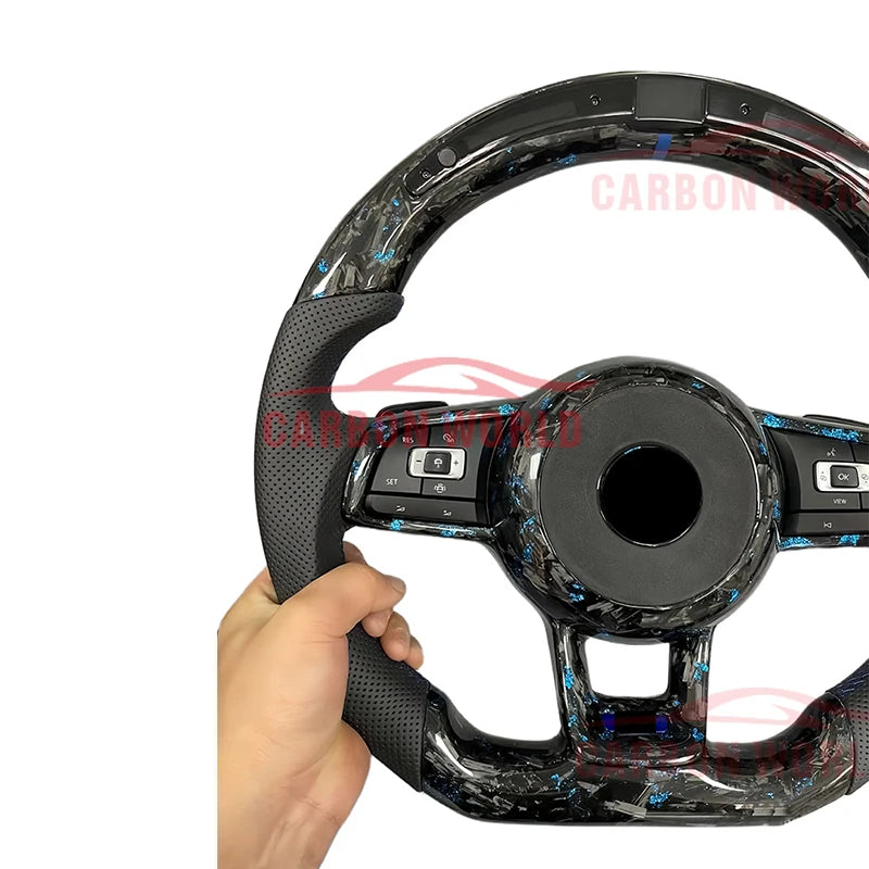 LED Forged Blue Carbon Fiber Steering Wheel for Volkswagen VW Golf VII R-Line GTI R GTS VI V Plus R32 IV MK7 MK6 MK5 Sports Car