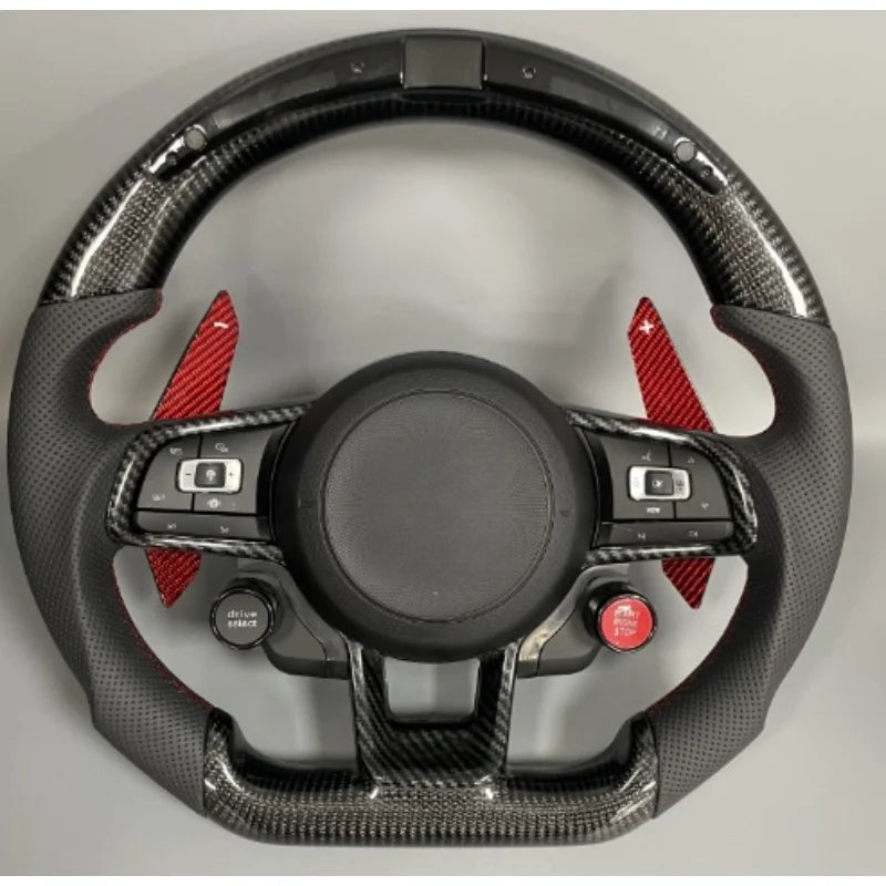 For VW Steering Wheel Golf 7 MK7 Mk7.5 GTI Scirocco Polo GTS R Line 2014-2017 Forge Carbon Fiber Customized LED RPM Racing Wheel