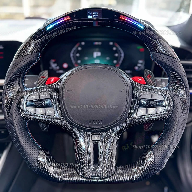 LED Car Carbon Fiber Car Steering Wheel For BMW G30 G20 G01 G02 G05 G06 G07 M4 M5 F90 M8 X3M X4M X5M X6M F40 F44 G11 G12 G29 G31