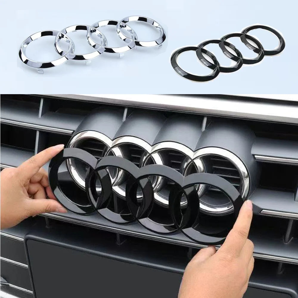 Audi 4Ring ABS Car Hood Front Bonnet Grill Rear Trunk Emblem Black/Silver Logo Badge Sticker For A3 A4 A5 A6 A7 Q2 Q3 Q5 Q8 TT