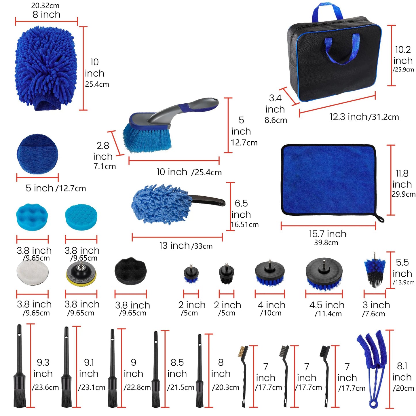 26 Piece car detailing kit, car cleaning kit for Cleaning Wheels, Interior, Exterior, Leather, Dashboard, Vents (Blue)