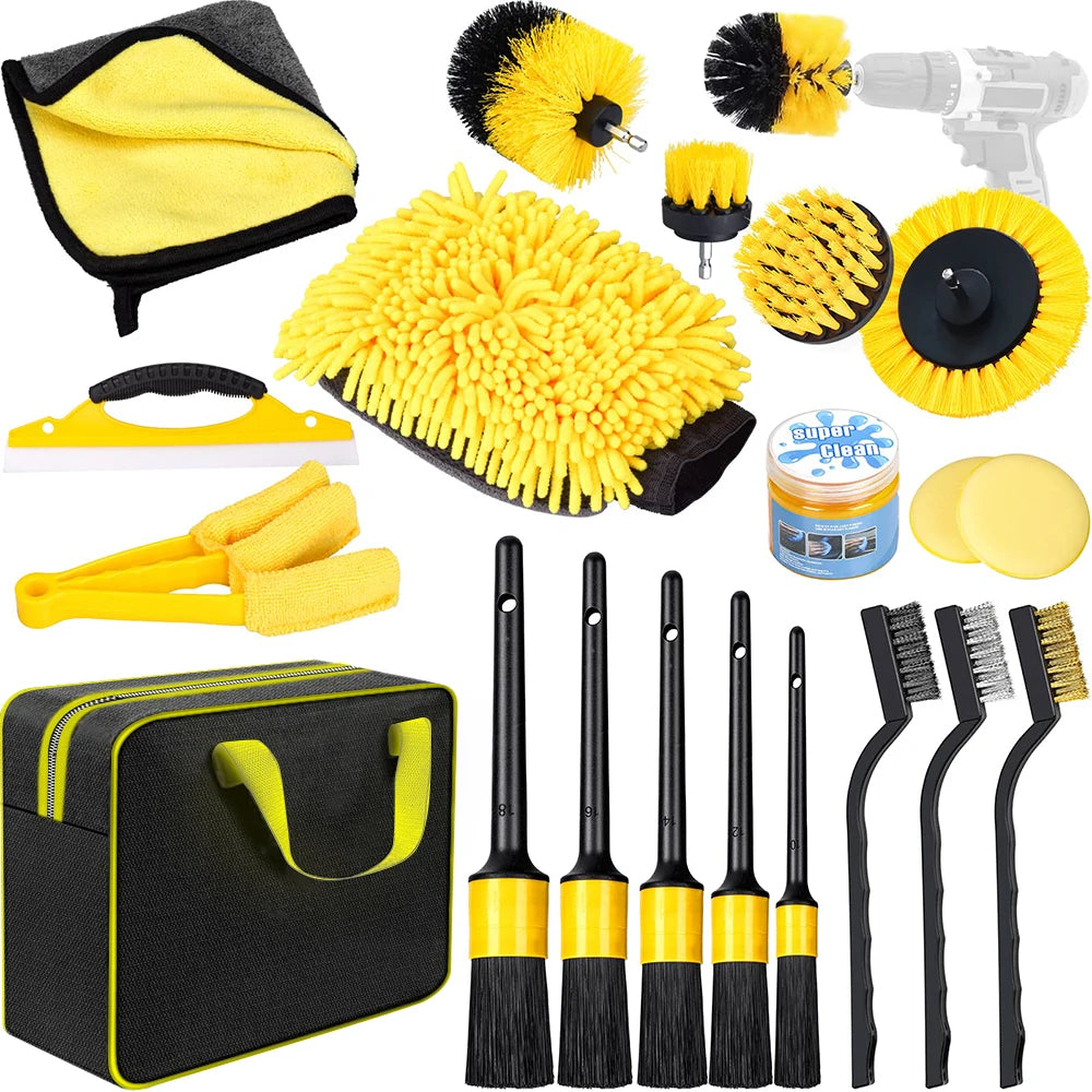 20Pcs Car Cleaning Drill Brush Kit Details Brush Attachments for Polishing Wheels Interior Car Wash Brush Car Beauty Brush
