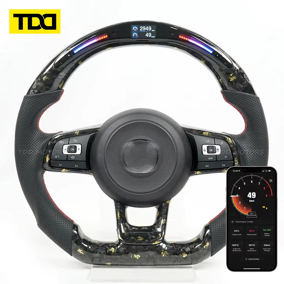 TDD Carbon Fiber Steering Wheel leather Alcantara For Volkswagen Golf 7 7.5 GTI GTD GTE R 2013-2020 Polo GTI Car Accessories