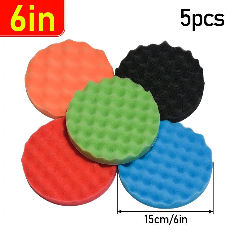 5Pcs 150/180mm Car Polishing Pads 5/6/7inch Sponge Polisher Clean Waxing Tool Auto Beauty Polishing Kit Buffing Cleaning Tool