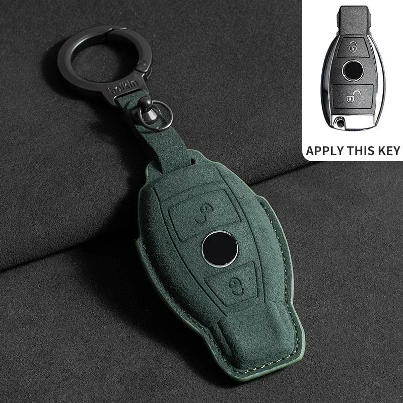 Suede Car Key Case Cover Protector Shell for Mercedes Benz A C E S G Class GLC CLE CLA GLB GLS W177 W205 W213 W222 X167 AMG