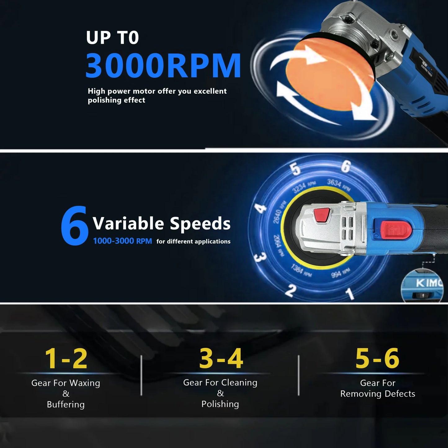 16V Cordless Car Polisher Tool Sets,Cordless Polisher Variable Speed Buffer, 4000mAh Li-ion Battery with Fast Charger and Polish