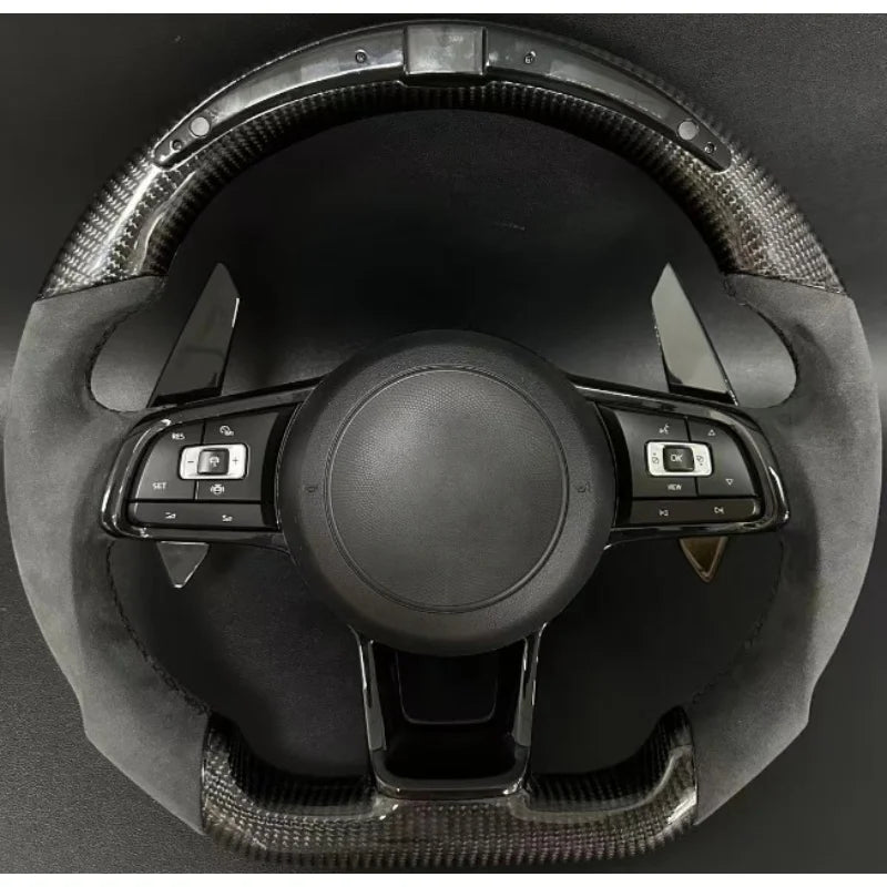 For VW Steering Wheel Golf 7 MK7 Mk7.5 GTI Scirocco Polo GTS R Line 2014-2017 Forge Carbon Fiber Customized LED RPM Racing Wheel