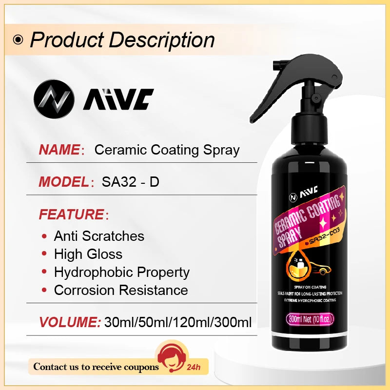 Car Nano Ceramic Coating Spray Wax Polishing Liquid High Protection Hydrophobic Crystal Coating Scratch Repair Car Detailing