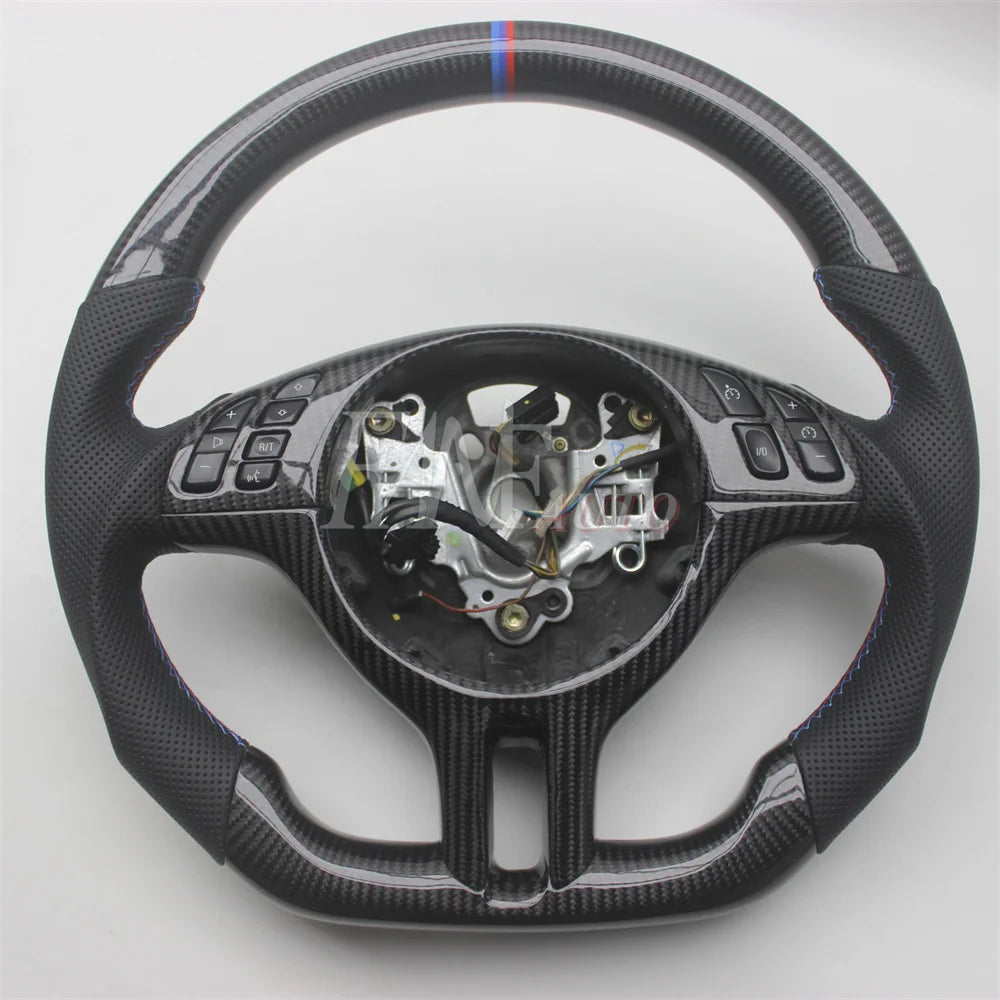 Replacement Real Carbon Fiber Steering Wheel with Leather for BMW E46 3 Series 1997-2006
