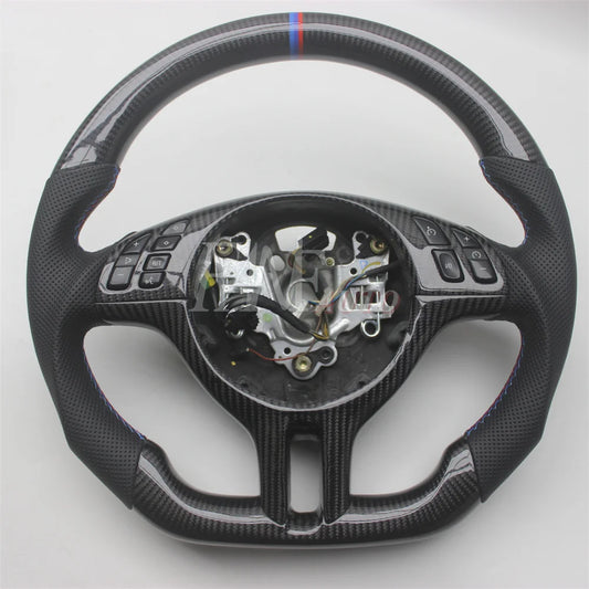 Replacement Real Carbon Fiber Steering Wheel with Leather for BMW E46 3 Series 1997-2006